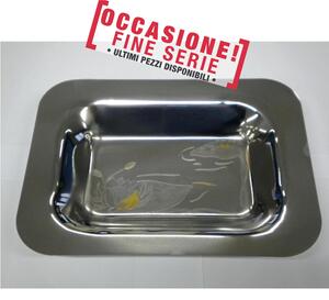 Rectangular Bread Basket without Handles Baroque Engraved 28x21 cm in Polished Stainless Steel