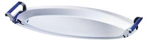 Oval Fish Platter in 18/10 Stainless Steel VULCANO Mirror Polished 60 cm with Shiny Blue Steel Handles