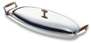 Apollo EME 60 cm Polished Stainless Steel Fish Kettle with Stainless Steel Lid and Wooden Knob Modern Design
