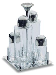 ALEX Square Polished Stainless Steel Oil and Vinegar Set with Glass Bottles