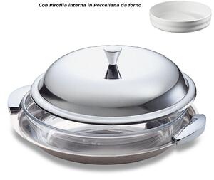 Round Risotto dish with Porcelain Interior DOMINO Sandblasted � 30 cm in Stainless Steel with Lid