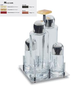 Seville Square Base Polished Stainless Steel Oil and Vinegar Set with Glass Bottles and Coloured Handle