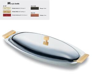 Polished Stainless Steel Oval Fish Kettle 'Seville' 60 cm with Coloured Handles and Lid