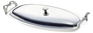 ALEX 60 cm Polished Stainless Steel Fish Kettle with Stainless Steel Lid and Burnished Metal Handles