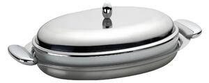 Joint EME Oval Baking Dish with Inner Porcelain Oven Dish 45 cm, Die-Cast Metal Handles in Polished and Sandblasted Finish