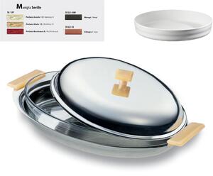 Oval Casserole Dish with Internal Porcelain and Lid Seville 45 cm with Coloured Handles