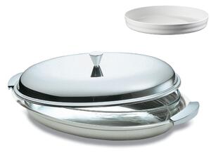 Oval Internal Porcelain Baking Dish DOMINO Sandblasted 45 cm in Stainless Steel with Lid