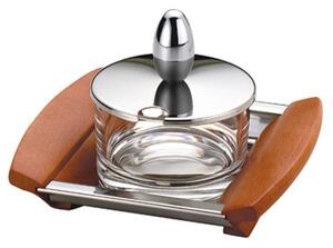 Square Cheese Box in Polished Steel and Wood ALLURE 13x10xh9 cm