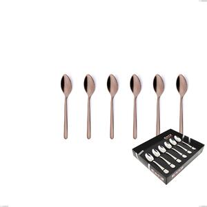 Set of 6 Venice Copper Bronze Moka Spoons in Display Box, 18-10 Stainless Steel with Bronze PVD Treatment, 4 mm Thickness
