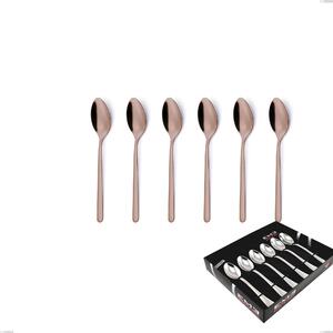 Set of 6 Venice Copper Bronze Coffee Spoons in Showcase Packaging, 18-10 Stainless Steel with Bronze PVD Coating, 4 mm Thickness
