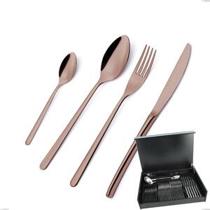 51-Piece Venice Copper Bronze Cutlery Set in Wooden Case, Stainless Steel 18-10 with Bronze PVD Treatment, 4 mm Thickness