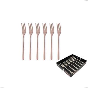 Set of 6 Venice Copper Bronze Dessert Forks in Showcase Packaging, 18-10 Stainless Steel with Bronze PVD Treatment, 4 mm Thickness