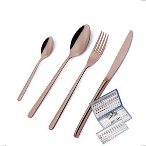 75-Piece Venice Copper Bronze Cutlery Set in Gift Case, Stainless Steel 18-10 with Bronze PVD Coating, 4 mm Thickness