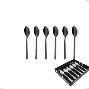 Set of 6 Venice Gun Metal Coffee Spoons in Display Box, Stainless Steel 18-10 Gun Barrel PVD Treatment, 4 mm Thickness