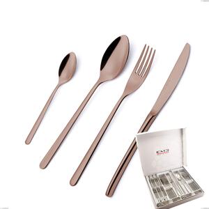 Venice Copper Bronze 24 Piece Cutlery Set in Presentation Box, Stainless Steel 18-10 Bronze PVD Treatment, 4mm Thickness