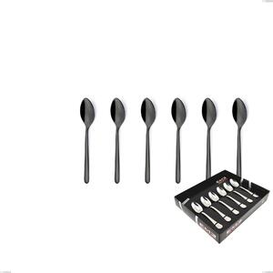 Set of 6 Venice Gun Metal Moka Spoons in Display Box, Stainless Steel 18-10 with Gunmetal PVD Treatment, 4 mm Thickness