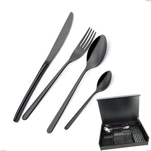 51-Piece Venice Gun Metal Cutlery Set in Wooden Case, 18-10 Stainless Steel with Gunmetal PVD Treatment, 4 mm Thickness