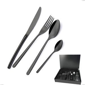 24-piece Venice Gun Metal cutlery set in wooden case, 18-10 stainless steel with gunmetal PVD treatment, 4 mm thickness