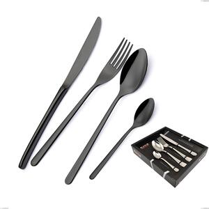 VENICE Gun Metal Cutlery Set 24 Pieces for 6 Table Settings, Stainless Steel 18/10 AISI304, 4.0 mm Thickness in Showcase Packaging