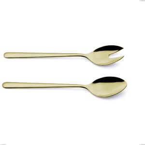 Venice Tin Gold Salad Cutlery Pair, 18-10 Stainless Steel with Gold PVD Coating, 4 mm Thickness, 260 mm Length