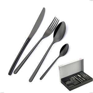 30-Piece Venice Gun Metal Cutlery Set in Panoramic Packaging, 18-10 Stainless Steel with Gunmetal PVD Coating, 4mm Thickness
