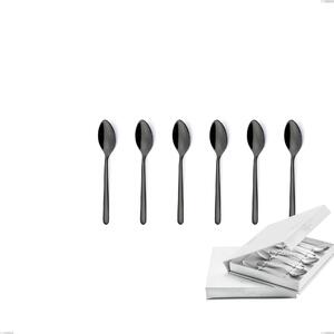 Set of 6 Venice Gun Metal Moka Spoons in Book-style Box, 18-10 Stainless Steel with Gunmetal PVD Coating, 4 mm Thickness