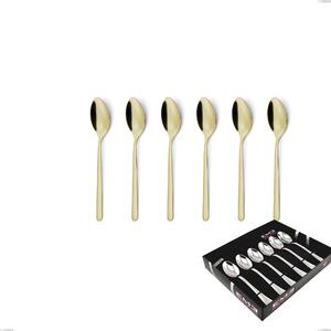 Set of 6 Venice Tin Gold Coffee Spoons in Display Box, Stainless Steel 18-10 with Gold PVD Coating, 4 mm Thickness