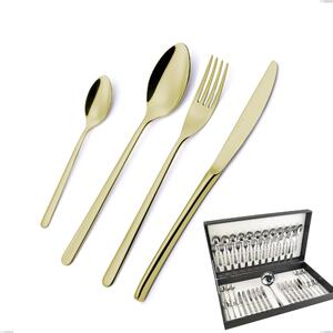 Venice Tin Gold 49 Piece Cutlery Set in Canteen Box, 18-10 Stainless Steel with Gold PVD Coating, 4 mm Thickness