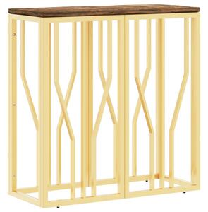 Console Table Gold Stainless Steel and Solid Wood Reclaimed