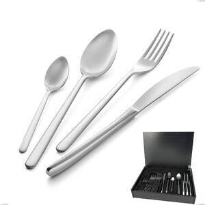 Venice Sandblasted 24-piece cutlery set in Wooden Canteen Box, Sandblasted stainless steel Aisi 304, 4 mm thickness