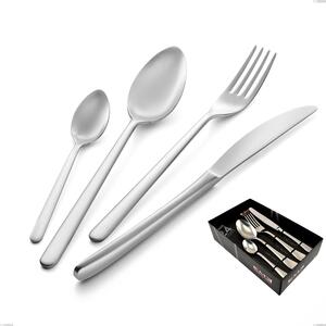24 Piece Venice Sandblasted Cutlery Set in Display Box, Sandblasted Stainless Steel Aisi 304, 4 mm Thickness