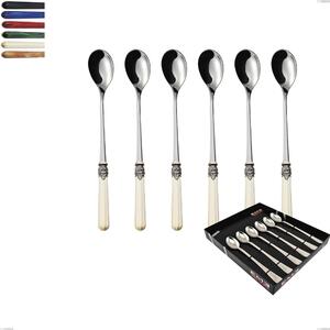 Showcase Box 6 Pieces Versailles Beverage Spoons, Polished 18/10 AISI 304 Stainless Steel with Acrylic Handle