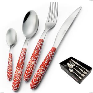 24 Piece Vero Circle Cutlery Set in Display Case, 18.0 Stainless Steel Nickel Free, PBT Sublimated Handle with Polished Steel