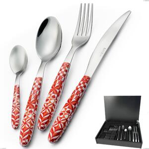 24-Piece Vero Circle Cutlery Set in Real Wood Case, 18.0 Stainless Steel Nickel Free, PBT Sublimated Polished Steel Handle