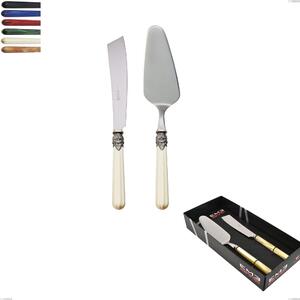 Showcase Set 2 Pieces, Serving Spoon and Cake Knife Versailles, Polished 18/10 AISI 304 Stainless Steel with Acrylic Handle