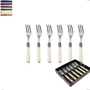 Showcase Pack 6 Pieces Dessert Forks Versailles, Polished 18/10 AISI 304 Stainless Steel with Acrylic Handle
