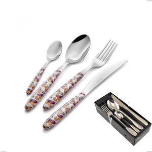 Vero Butterfly 24 Piece Cutlery Set in Space-Saving Packaging, 18.0 Nickel-Free Steel, PBT Sublimated Polished Steel Handle