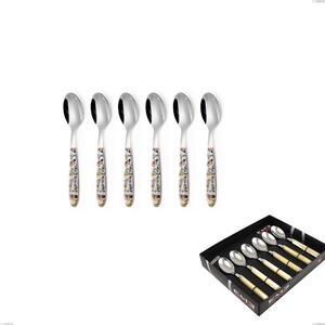 Display Box 6 Pieces Vero Butterfly Coffee Spoon, 18.0 Nickel Free Steel, PBT Sublimated Handle Polished Steel