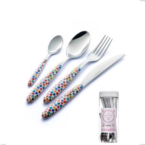 French Jar Packaging 16 Pieces Cutlery Set Vero Coriandoli, 18.0 Stainless Steel Nickel Free, PBT Sublimated Handle Polished Steel