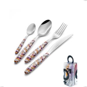You&Me 24 Pieces Cutlery Set Vero Butterfly, Stainless Steel 18.0 Nickel Free, PBT Sublimated Handle Polished Stainless Steel Name: Vero Butterfly