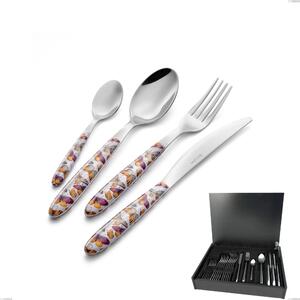 24-Piece Vero Butterfly Cutlery Set in Real Wooden Case, 18.0 Nickel-Free Steel, PBT Sublimated Polished Steel Handle