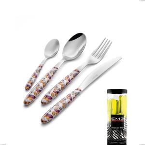 Cylinder Packaging Cutlery Set 24 Pieces Vero Butterfly, 18.0 Stainless Steel Nickel Free, PBT Handle with Sublimated Polished Steel