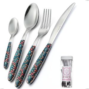 French Jar Packaging Cutlery Set 16 Pieces Vero Damasco, 18.0 Stainless Steel Nickel Free, PBT Handle with Sublimated Polished Steel