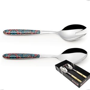 2-Piece Vero Damasco Salad Set in Display Box, 18.0 Nickel-Free Steel, PBT Handle with Sublimated Polished Steel
