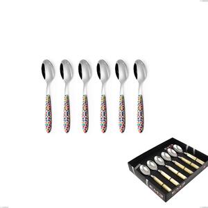 Showcase Packaging 6 Pieces Vero Coriandoli Coffee Spoon, 18.0 Nickel Free Steel, PBT Handle with Sublimated Polished Steel