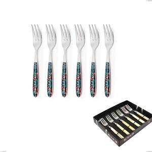 Showcase Packaging 6 Pieces Dessert Forks Vero Damasco, 18.0 Nickel Free Steel, PBT Sublimated Handle Polished Steel
