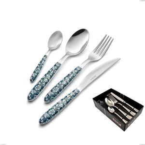 24-Piece Vero Flowers Cutlery Set in Showcase Packaging, 18.0 Nickel-Free Steel, PBT Sublimated Polished Steel Handle