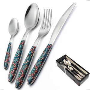 True Damascus 24 Piece Cutlery Set in Space-Saving Packaging, 18.0 Nickel-Free Steel, Sublimated PBT Handle with Polished Steel