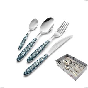 16-Piece Vero Flowers Cutlery Set in Showcase Packaging, 18.0 Nickel-Free Steel, Sublimated PBT Handle with Polished Steel