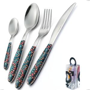 You&Me 24 Pieces Cutlery Set Real Damascus, 18.0 Nickel Free Steel, PBT Sublimated Handle Polished Steel Name: Real Damascus